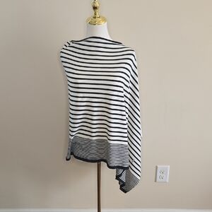 J. Jill Black White Stripped Poncho Coastal Minimalist Soft Drape